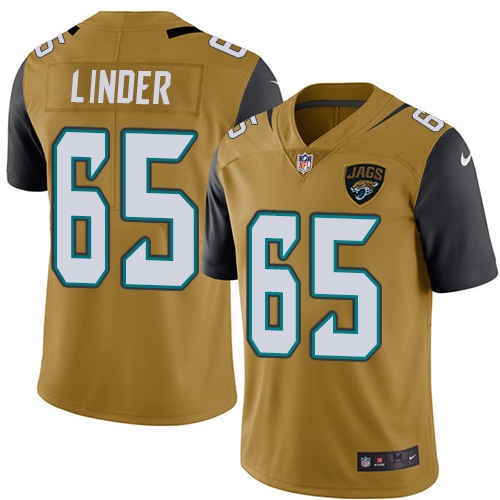 Men's Limited Brandon Linder Nike Jersey Gold - #65 Rush NFL Jacksonville Jaguars